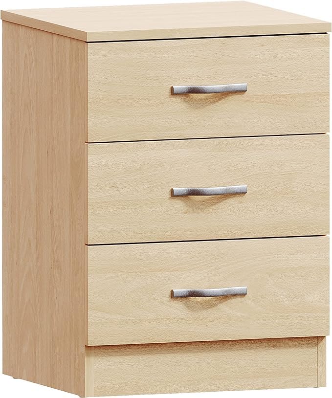 Furnilife Pine Wood Chest of Drawers, 3 Drawers with Metal Handles Unique Drawer Bedroom Furniture