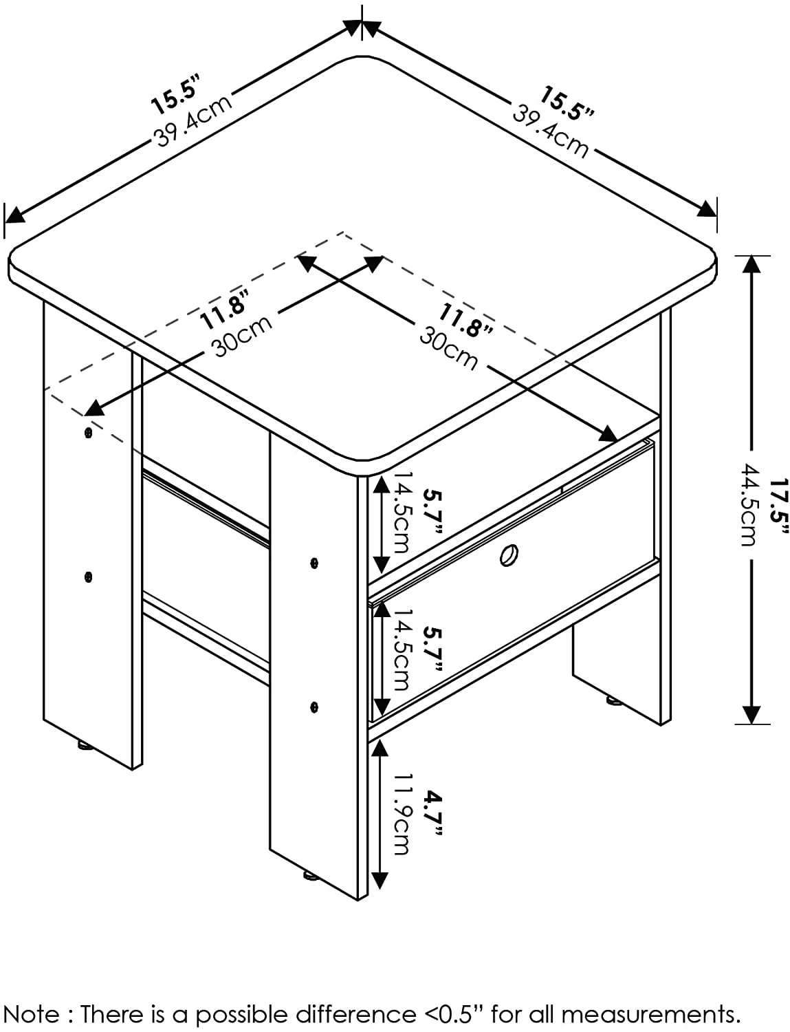 Side Tables: Night Stand w/Bin Drawer, Dark Brown/Black